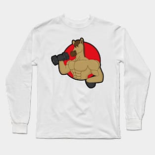 Horse as Bodybuilder with Dumbbell Long Sleeve T-Shirt